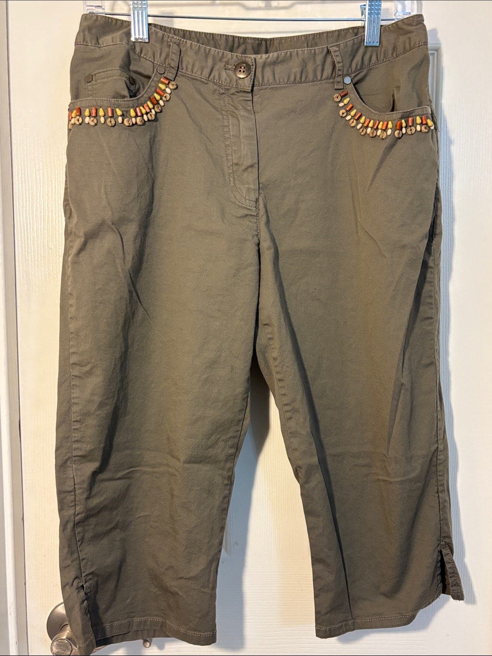 Ruby Rd. Olive Green Cargo Capris with Bead Trim